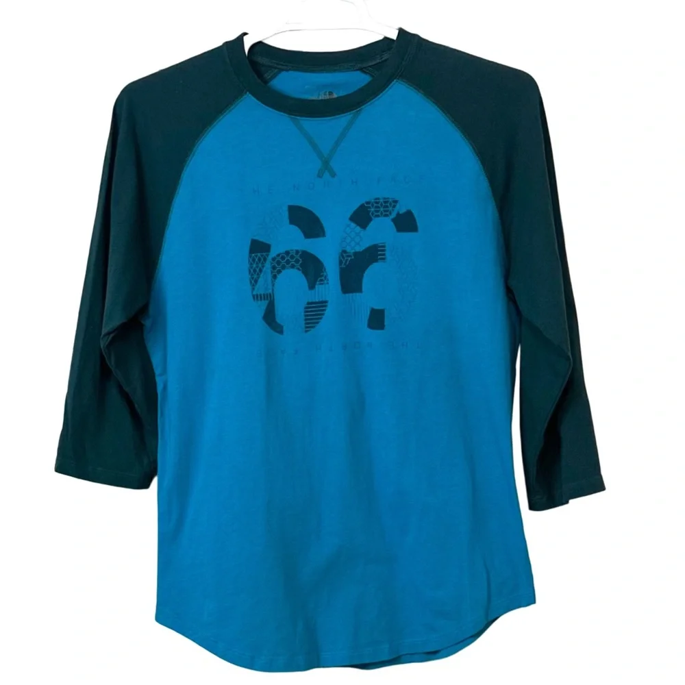 The North Face Raglan 3/4 Sleeve Graphic T-shirt 66 Men's‎ Teal Navy Sz L